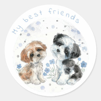 かわいい子犬パーソナライズされた二匹 ラウンドシール