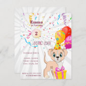 かわいい子犬パーソナライズされた誕生日女の子 招待状 (正面/裏面)