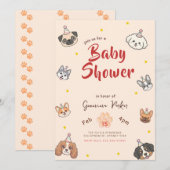 かわいい子犬パーティーのドッグベビーシャワー 招待状 (正面/裏面)