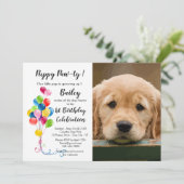 かわいい子犬パーティー - ペットの写真 子犬の誕生日パーティー 招待状 (スタンド正面)