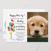 かわいい子犬パーティー - ペットの写真 子犬の誕生日パーティー 招待状 (正面/裏面)
