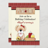 かわいい子犬ピクニック誕生日招待状~女の子 招待状 (正面/裏面)