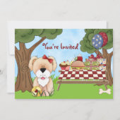 かわいい子犬ピクニック誕生日招待状～女の子 招待状 (正面)