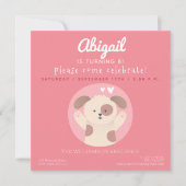 かわいい子犬ピンクガールズバースデーパーティー招待状 招待状 (正面)