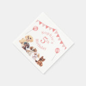 かわいい子犬ピンクガール誕生日 スタンダードカクテルナプキン (角)