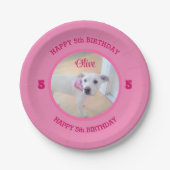 かわいい子犬ピンク誕生日の写真5 ペーパープレート (正面)