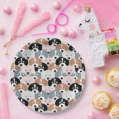 かわいい子犬ピンク黒イラストレーション ペーパープレート (パーティー)