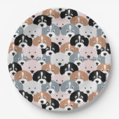 かわいい子犬ピンク黒イラストレーション ペーパープレート (正面)