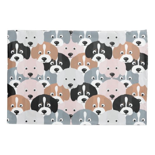かわいい子犬ピンク黒イラストレーション 枕カバー (裏面)