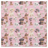かわいい子犬ピンク ファブリック (見本)