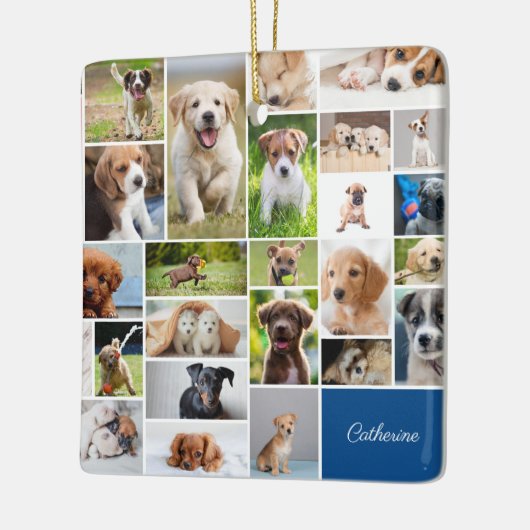 かわいい子犬フォトモンタージュかわいい犬のクリスマス セラミックオーナメント (左)