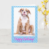 かわいい子犬ブルドッグ座るハッピーバースデーカード カード (黄色い花)
