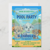 かわいい子犬プールパーティーパーソナライズされた誕生日 招待状 (正面)