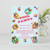 かわいい子犬プールパーティー誕生日招待状 – 夏 招待状 (スタンド正面)