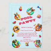 かわいい子犬プールパーティー誕生日招待状 – 夏 招待状 (正面/裏面)