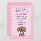 かわいい子犬ベビーガールシャワー招待状 招待状 (正面/裏面)