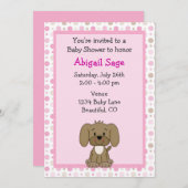 かわいい子犬ベビーガールシャワー招待状 招待状 (正面/裏面)