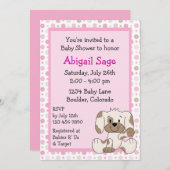 かわいい子犬ベビーガールシャワー招待状 招待状 (正面/裏面)