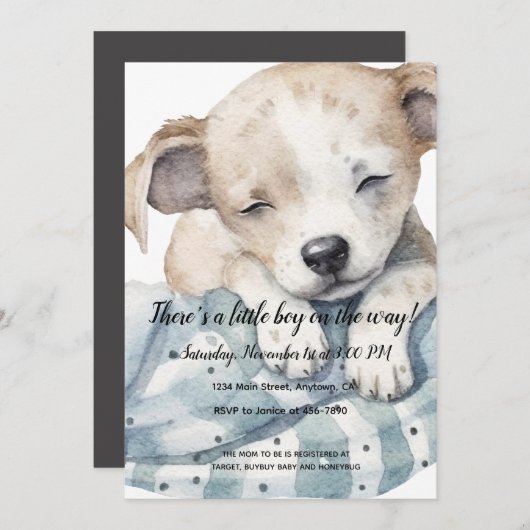 かわいい子犬ベビーシャワー招待状 案内状 (正面/裏面)