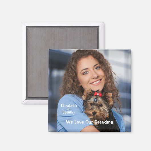 かわいい子犬ペット愛おばあちゃんパーソナライズ マグネット (正面/裏面)