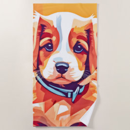 かわいい子犬ポップ・アートのの芸術 ビーチタオル