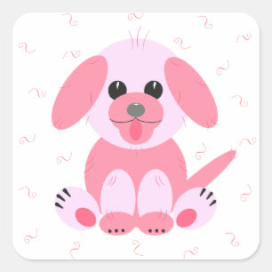 かわいい子犬マンガピンク スクエアシール