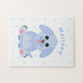 かわいい子犬マンガブルーパーソナライズされた ジグソーパズル (横)