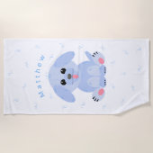 かわいい子犬マンガブルーパーソナライズされた ビーチタオル (正面)