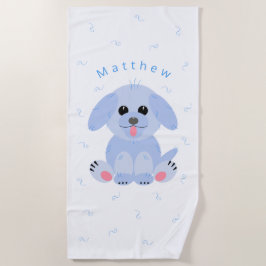 かわいい子犬マンガブルーパーソナライズされた ビーチタオル