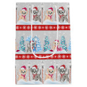 かわいい子犬マンガ雪のクリスマスホリデー ミディアムペーパーバッグ (裏面)