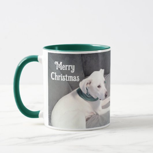 かわいい子犬メリークリスマスの写真 マグカップ (左)