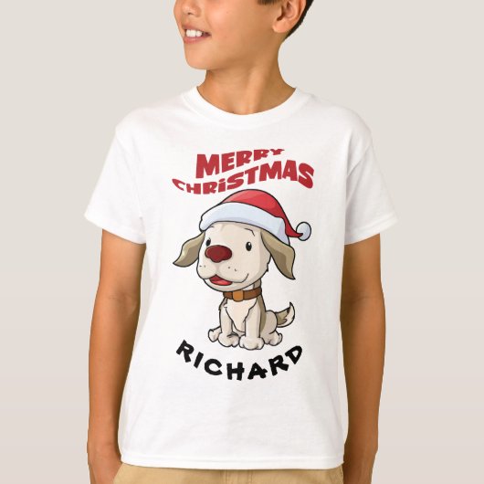 かわいい子犬メリークリスマスカスタムのTシャツ Tシャツ (正面)