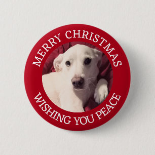 かわいい子犬メリークリスマスピースレッド 缶バッジ