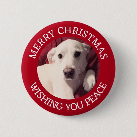 かわいい子犬メリークリスマスピースレッド 缶バッジ (正面)