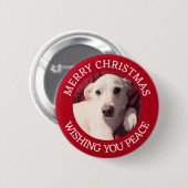 かわいい子犬メリークリスマスピースレッド 缶バッジ (正面&裏面)