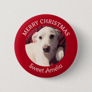 かわいい子犬メリークリスマスレッド 缶バッジ