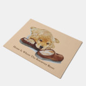 かわいい子犬レトリバーのスリッパの悲しい犬 ドアマット (アングル)