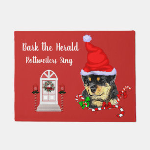かわいい子犬ロットワイラーサンタクリスマス ドアマット