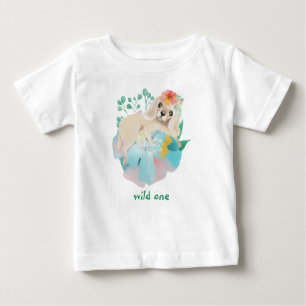 かわいい子犬ワイルドワンベビーガールファースト誕生日 ベビーTシャツ