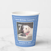 かわいい子犬ワン写真誕生日番号7青 紙コップ (正面)