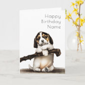 かわいい子犬ヴィンテージアールデコ誕生日 カード (黄色い花)