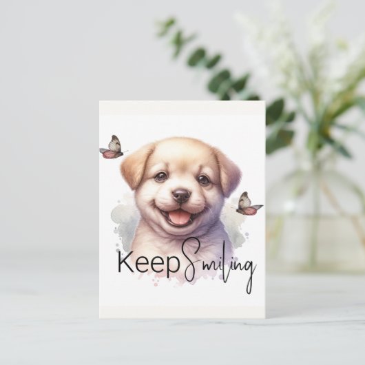 かわいい子犬保の笑顔カスタム ポストカード (スタンド正面)