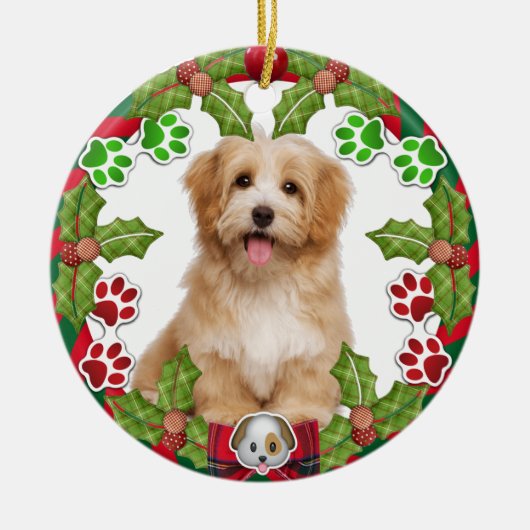 かわいい子犬初めてのクリスマスセラミックオーナメント セラミックオーナメント (正面)