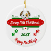 かわいい子犬初めてのクリスマスセラミックオーナメント セラミックオーナメント (裏面)