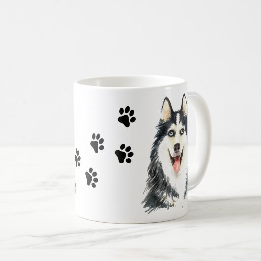 かわいい子犬好きの水彩シベリアンハスキー コーヒーマグカップ (正面右)
