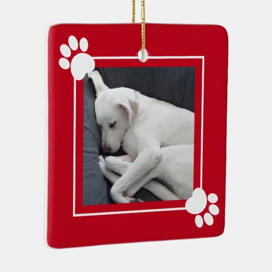 かわいい子犬独身の1写真の名前とメッセージ セラミックオーナメント (右)