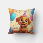 かわいい子犬祝の誕生日パーティーとケーキ クッション (裏面)