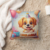 かわいい子犬祝の誕生日パーティーとケーキ クッション (ブランケット)