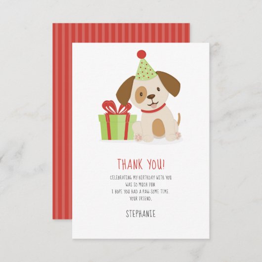 かわいい子犬誕生日ありがとう 招待状 (正面/裏面)