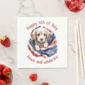 かわいい子犬赤白青アメリカ国旗Happy 4th スタンダードランチョンナプキン (インサイチュ)